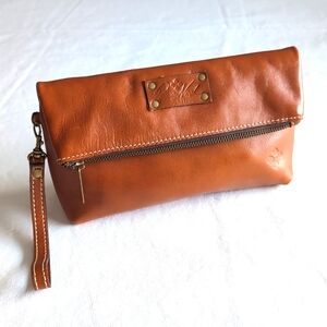 Patricia Nash Fold-over Wristlet/Clutch Leather Rich Butterscotch Brown Color